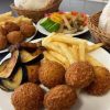 Rice Kubba, Falafel, Eggplant & Potatoes